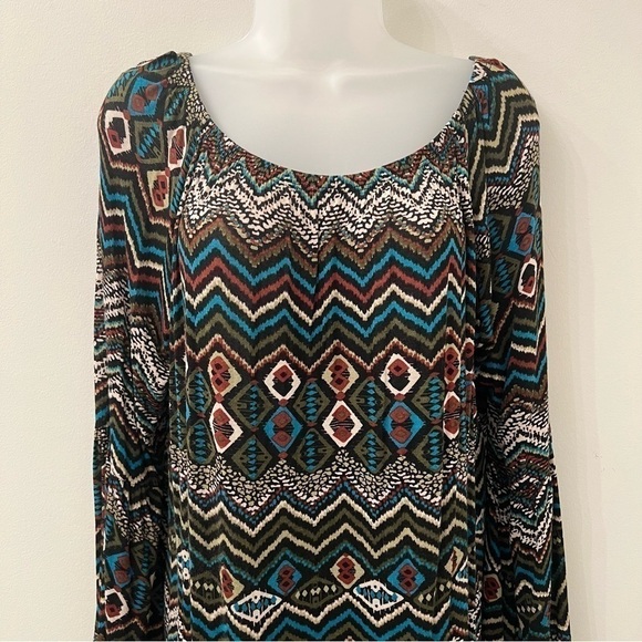 WOMEN’S Boho Retro Long Sleeve Bell Sleeve Abstract Print Dress - Picture 5 of 6